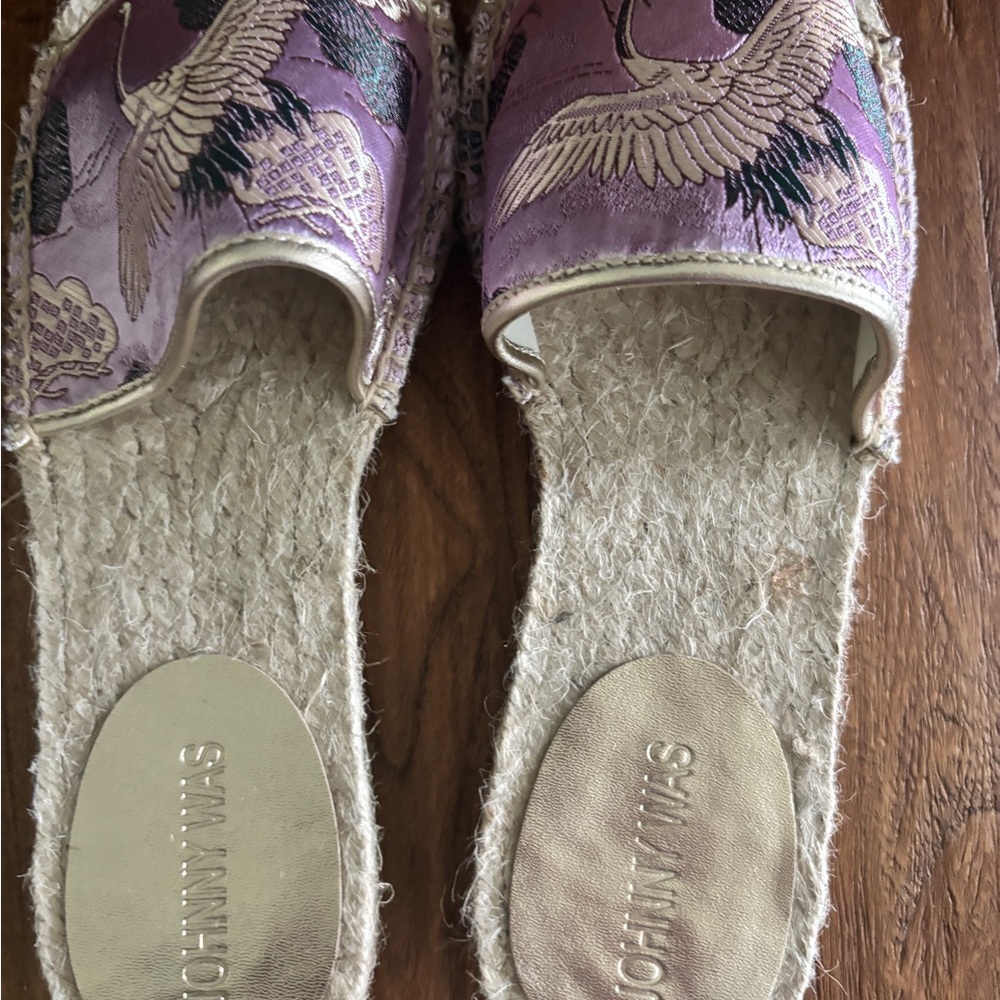 Johnny Was Pink Embroidered Crane Slide Sandals - Picture 3 of 8